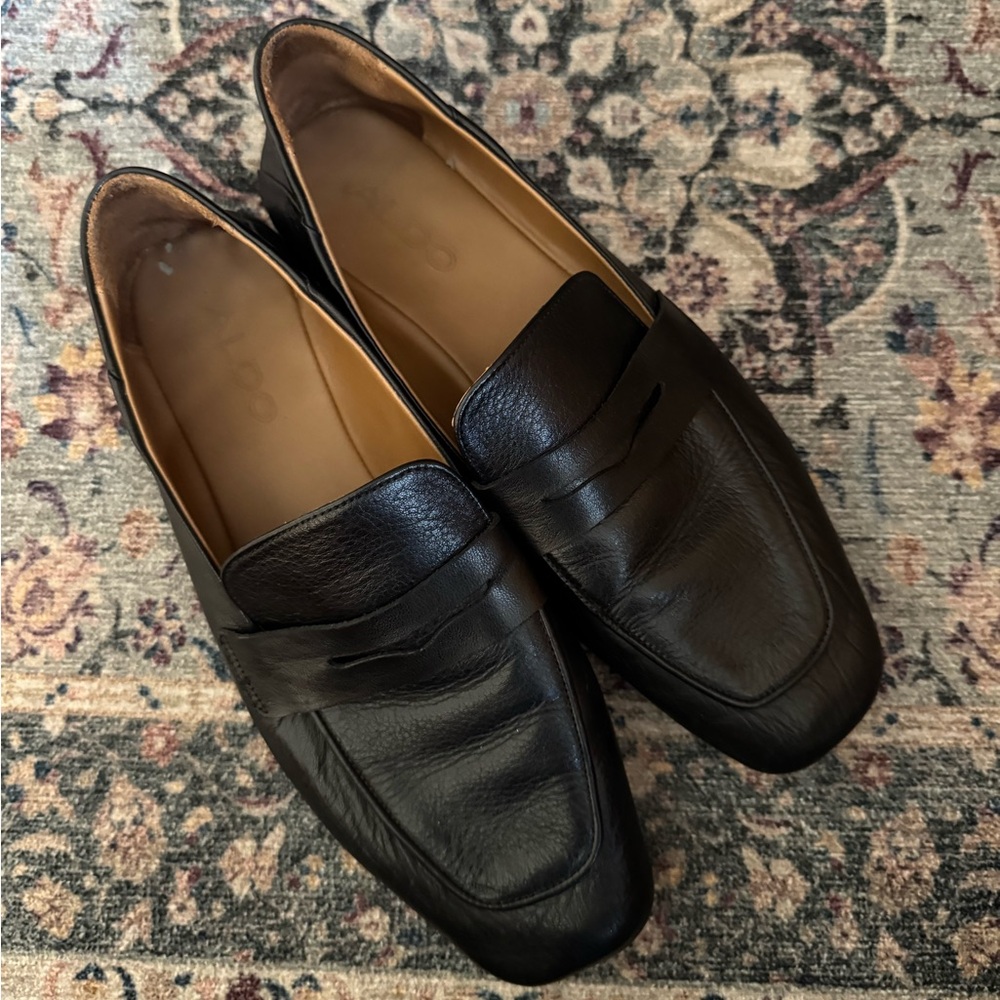 Aldo Slim Black Faux Leather Loafers